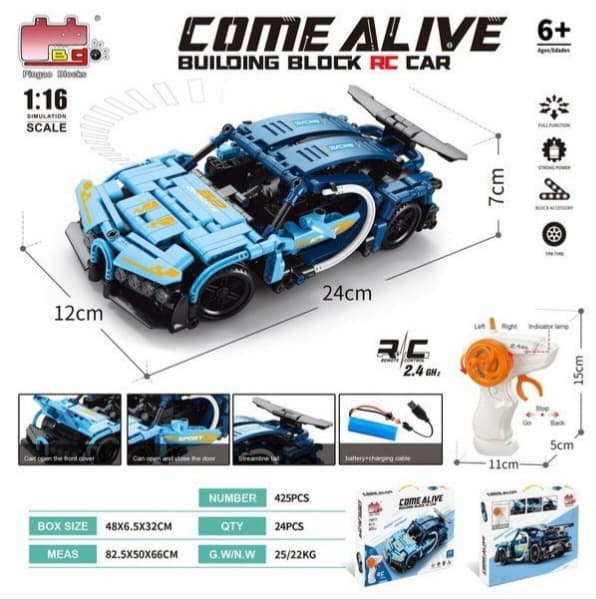 Lego Style Remote Control Car Building Blocks Set (429 Pcs) | Rechargeable 2.4GHz RC Block Car 1:16 Scale