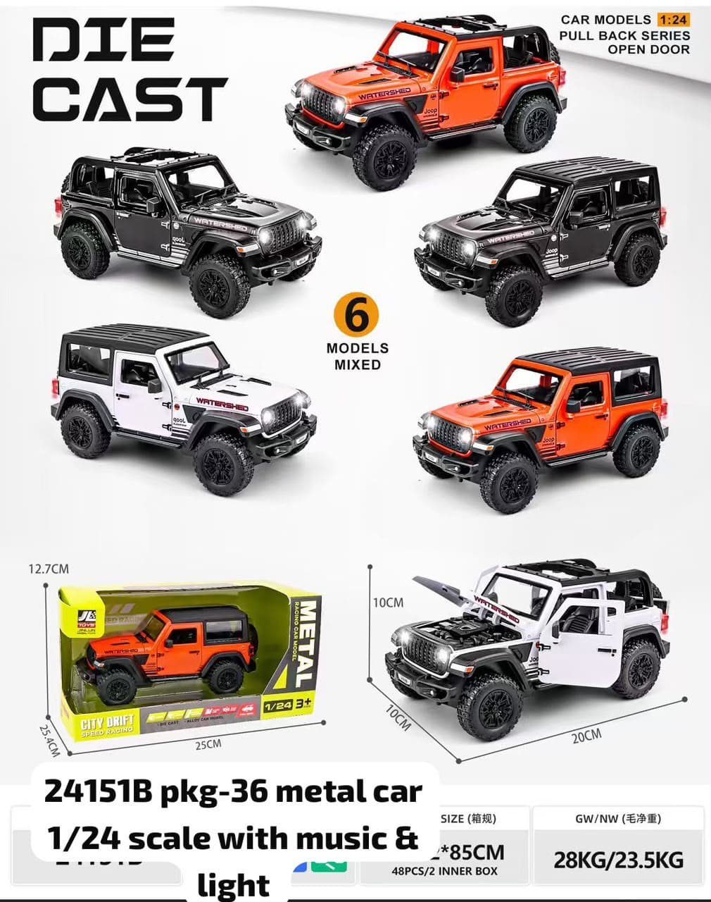Kidoyz Wrangler Jeep Die-Cast Metal Toy Car | Large Alloy Model Car | Collectible Car Toy for Kids | Color As Per Stock — view 2