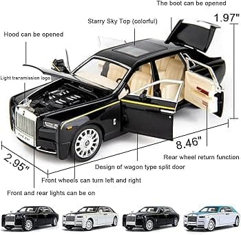 Kidoyz Phantom Die-Cast Metal Toy Car | Large Alloy Model Car | Collectible Car Toy for Kids | Color As Per Stock — view 3