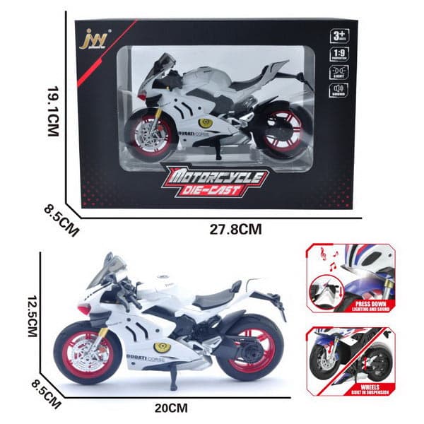 Kidoyz Motorcycle Die-Cast Metal Motorcycle Toy | Medium Alloy Scale Model Motorcycle | Collectible Vehicle Toy for Kids | Color As Per Stock — view 3