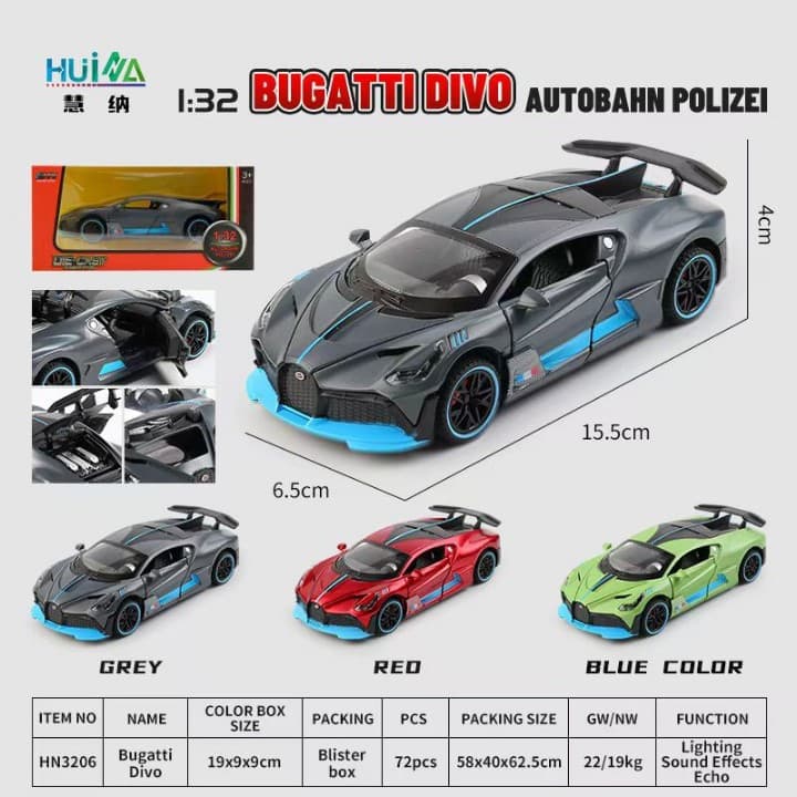 Kidoyz Bugatti Die-Cast Metal Toy Car | Medium Alloy Model Car | Collectible Car Toy for Kids | Color As Per Stock — view 2