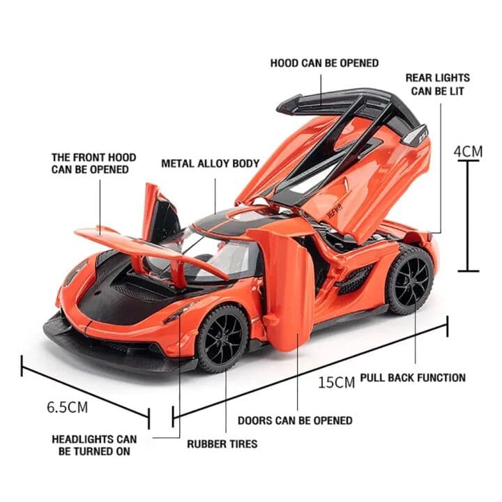 Kidoyz Jesko Die-Cast Metal Toy Car | Medium Alloy Model Car | Collectible Car Toy for Kids | Color As Per Stock — view 5