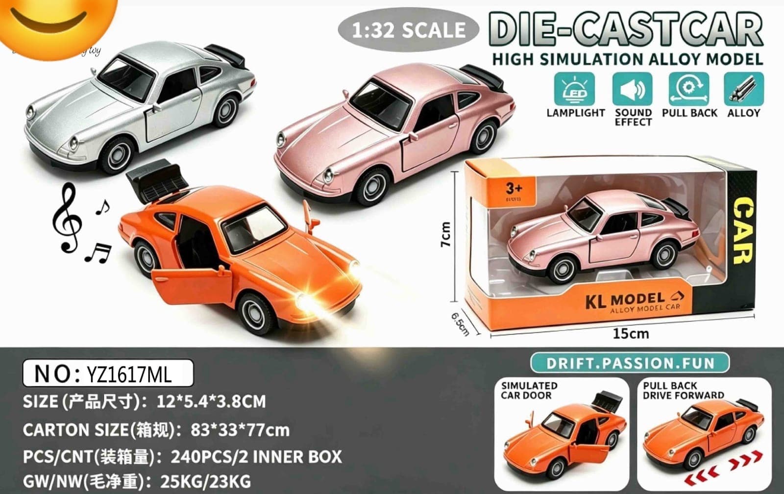 Kidoyz Porsche Die-Cast Metal Toy Car | Small Alloy Model Car | Collectible Car Toy for Kids | Color As Per Stock — view 2