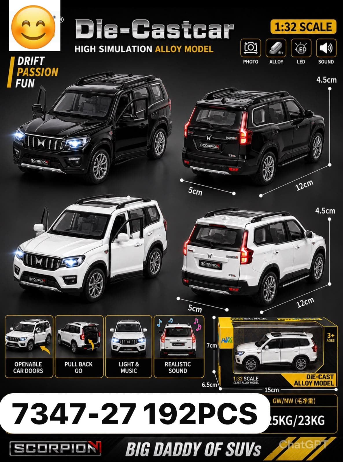 Kidoyz Scorpio Die-Cast Metal Toy Car | Small Alloy Model Car | Collectible Car Toy for Kids | Color As Per Stock — view 2