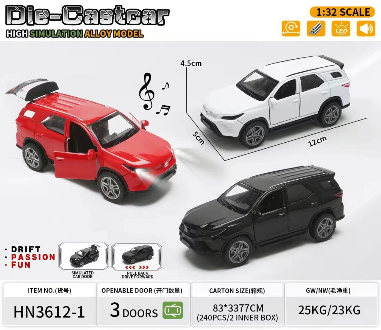 Kidoyz Die-Cast Fortuner Die-Cast Metal Toy Car | Small Alloy Model Car | Collectible Car Toy for Kids | Color As Per Stock — view 2