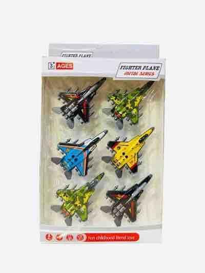 Kidoyz 6 Pcs Fighter Plane Die-Cast Metal Toy Car Set | Set of 6 Alloy Model Cars | Collectible Car Toys for Kids | Color As Per Stock
