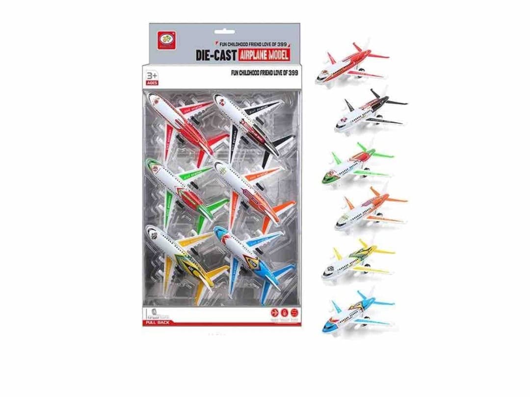 Kidoyz 6 Pcs Airbus Die-Cast Metal Toy Car Set | Set of 6 Alloy Model Cars | Collectible Car Toys for Kids | Color As Per Stock