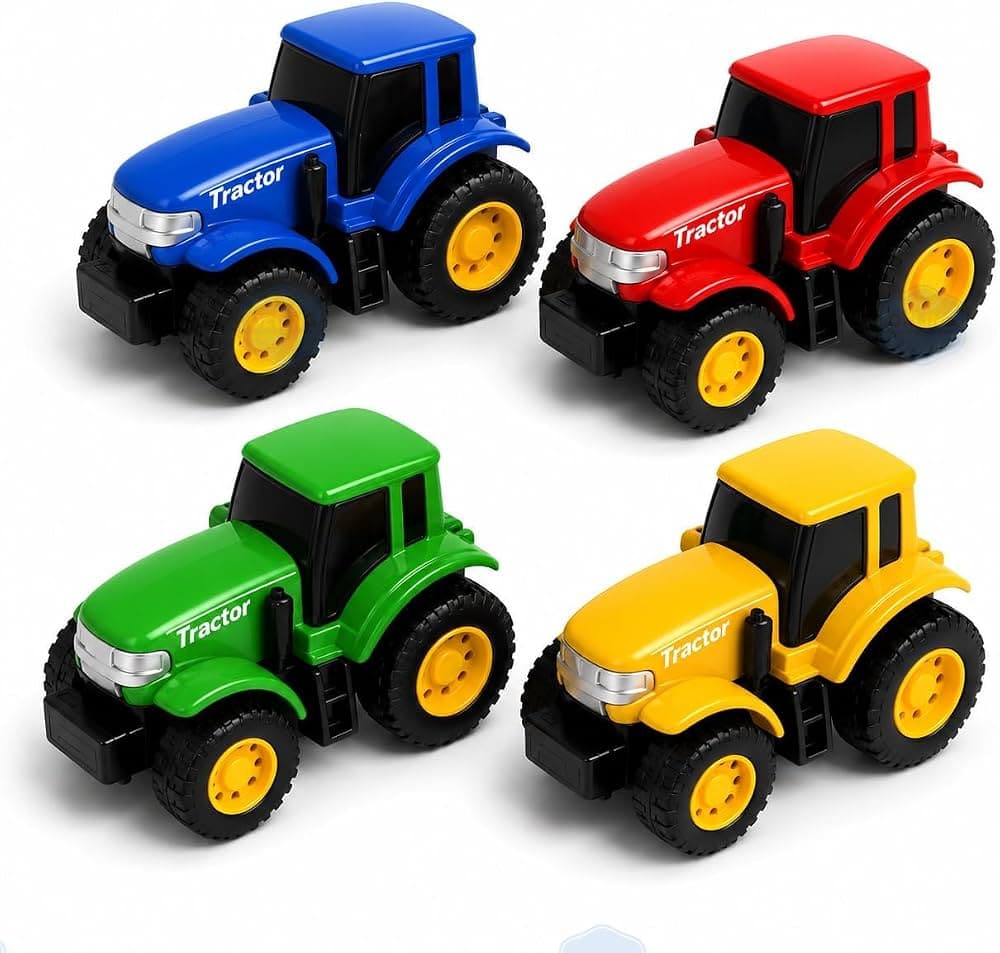 Kidoyz 4 In 1 Die-Cast Tractor Die-Cast Metal Toy Car Set | Set of 4 Alloy Model Cars | Collectible Car Toys for Kids | Color As Per Stock