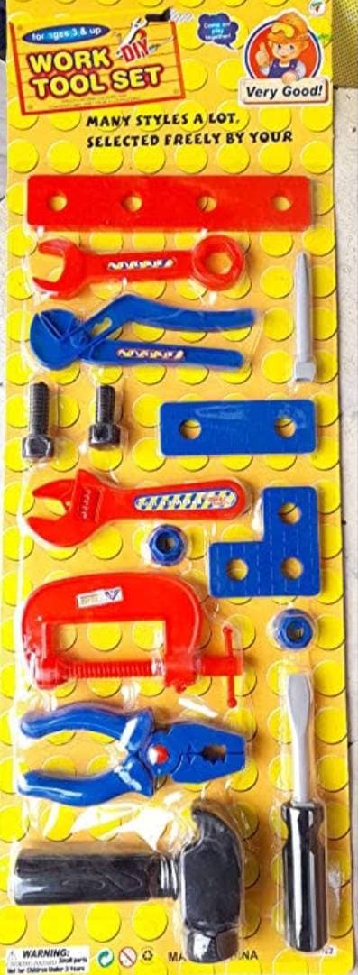 Kidoyz Work Tool Set for Kids | Pretend Play Plastic Toolkit with Wrench, Pliers, Clamp & Hammer | Colourful Carded Tool Toy