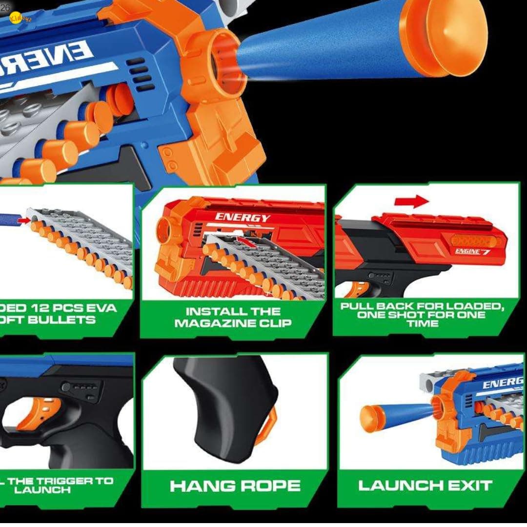 Kidoyz Mega Shooter Foam Dart Gun for Kids – Blaster Toy with 12 Soft Bullets, Continuous Shooting Mode, Safe & Fun Play for Boys & Girls Age 6+ (Blue) — view 3