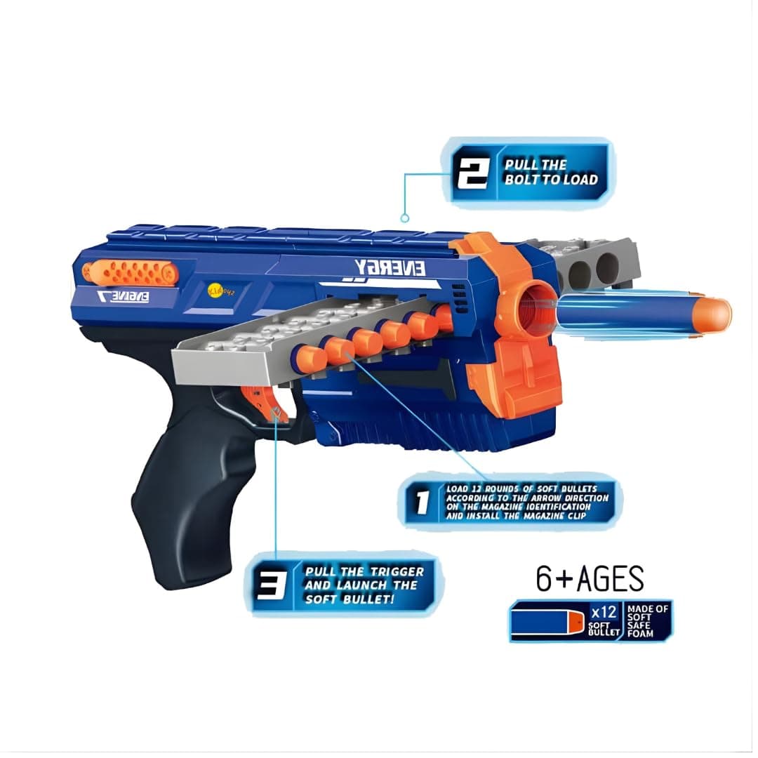 Kidoyz Mega Shooter Foam Dart Gun for Kids – Blaster Toy with 12 Soft Bullets, Continuous Shooting Mode, Safe & Fun Play for Boys & Girls Age 6+ (Blue) — view 4