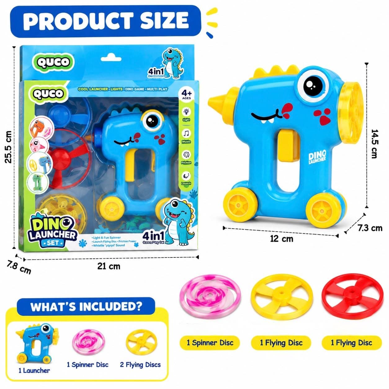 4-in-1 Dinosaur Launcher Toy with Flying Discs & Spinner | Interactive Toy — view 2
