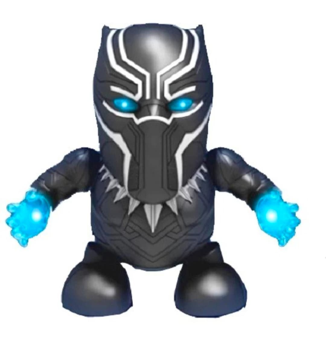 Kidoyz Dancing Black Panther Toy | Battery Operated Dance Hero Superhero Figure with Glowing LED Eyes & Hands | Gift for Kids
