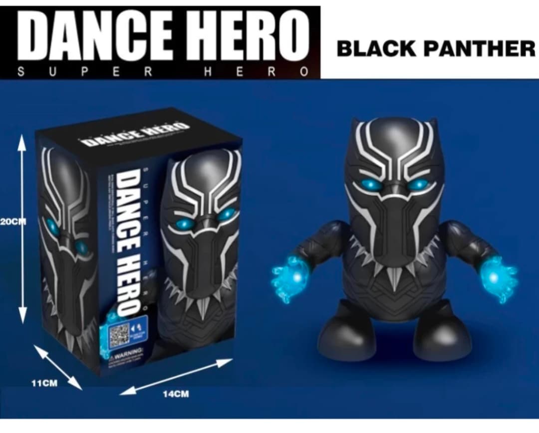 Kidoyz Dancing Black Panther Toy | Battery Operated Dance Hero Superhero Figure with Glowing LED Eyes & Hands | Gift for Kids — view 2