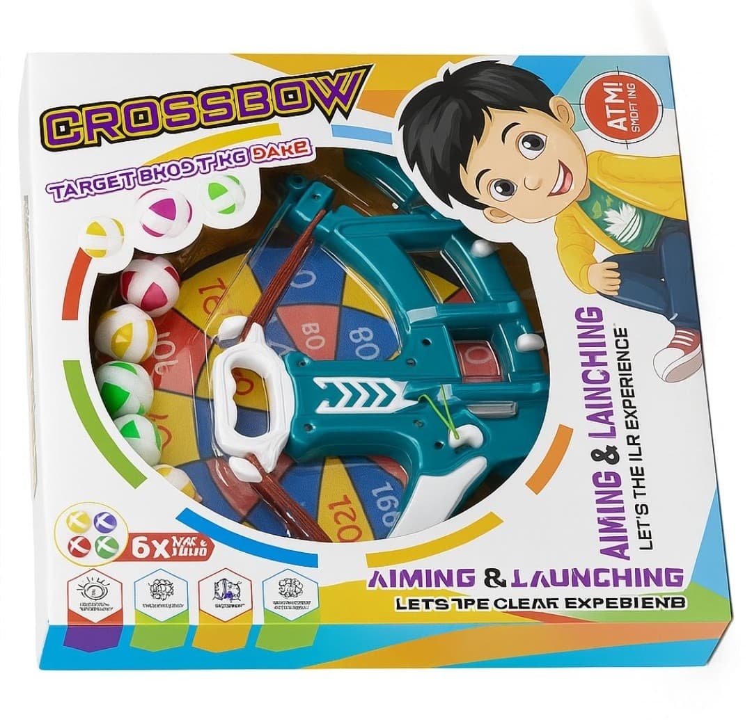 Kidoyz Crossbow Target Shooting Game Set for Kids | Toy Crossbow with 6 Balls & Dart Target Board | Aiming & Launching Skill Game — view 2