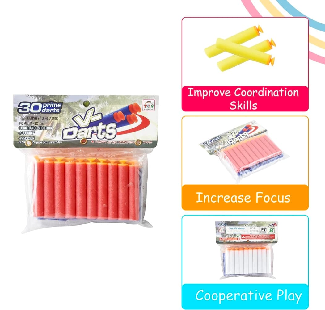 Kidoyz V-Darts Soft Foam Dart Refill Pack | 30 Pcs Foam Darts for Toy Foam Dart Blasters | Color As Per Stock — view 2
