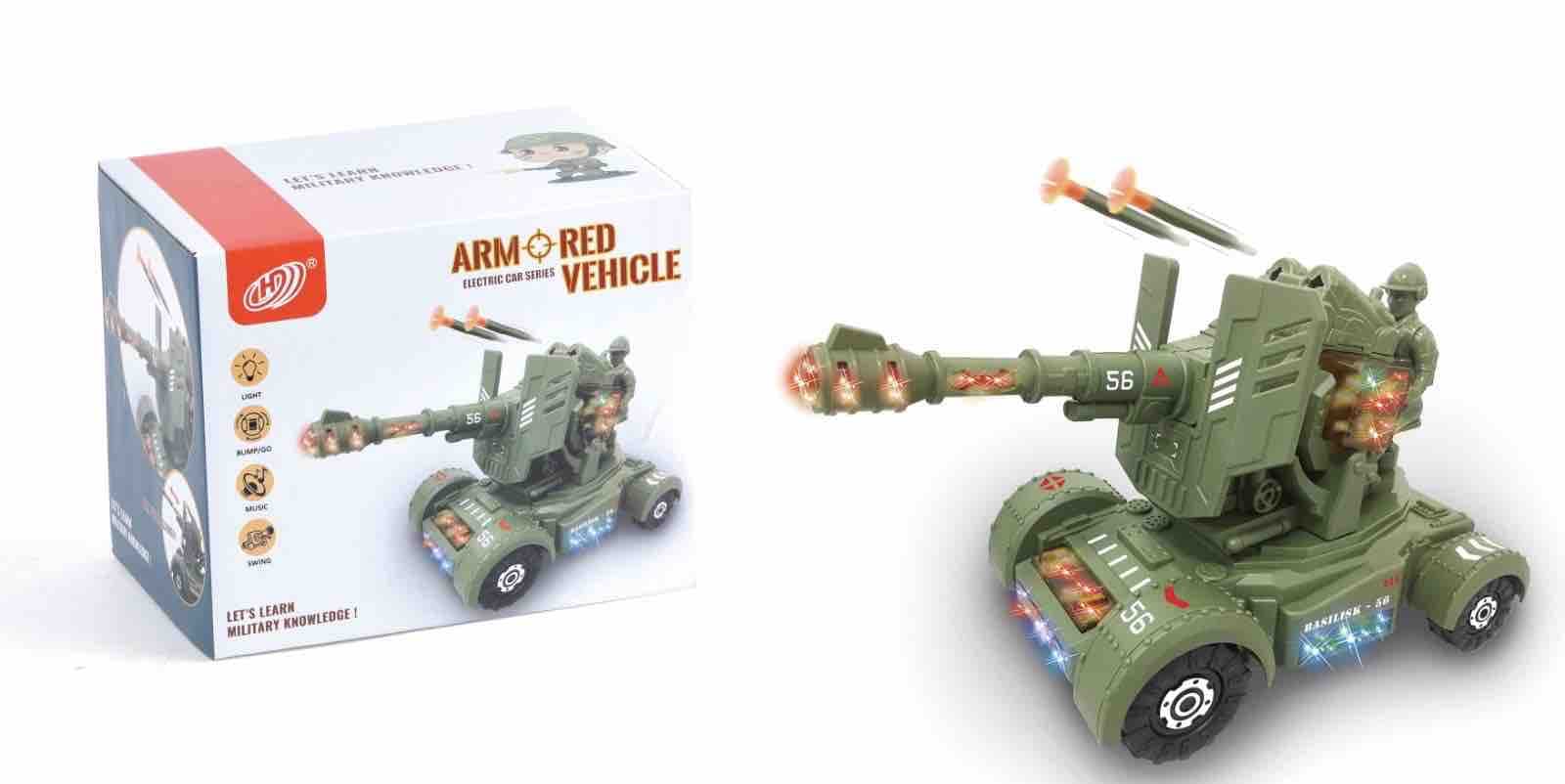Kidoyz Armored Army Vehicle Toy | Electric Cannon Tank with Lights, Music, Rotating Turret & Missile Launcher