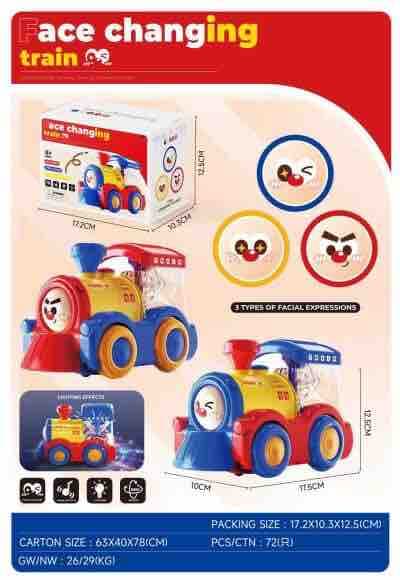 Kidoyz Face Changing Train Toy | Electric Train Engine with 3 Facial Expressions | Bump & Go Toy | Color As Per Stock