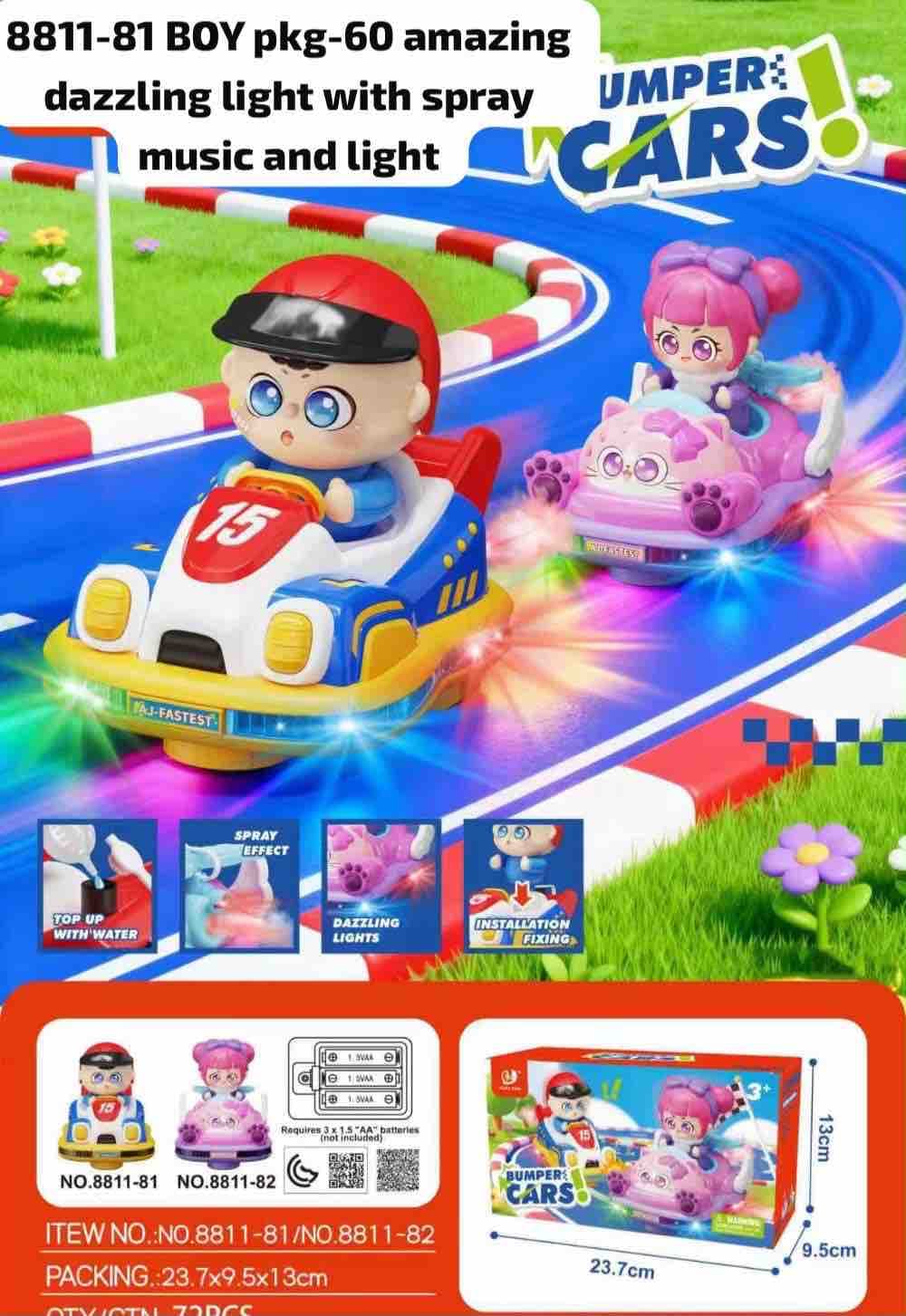 Kidoyz Bumper Car Toy | Electric Bump & Go Car with Dazzling Lights, Spray & Music | Boy & Girl Driver | Color As Per Stock