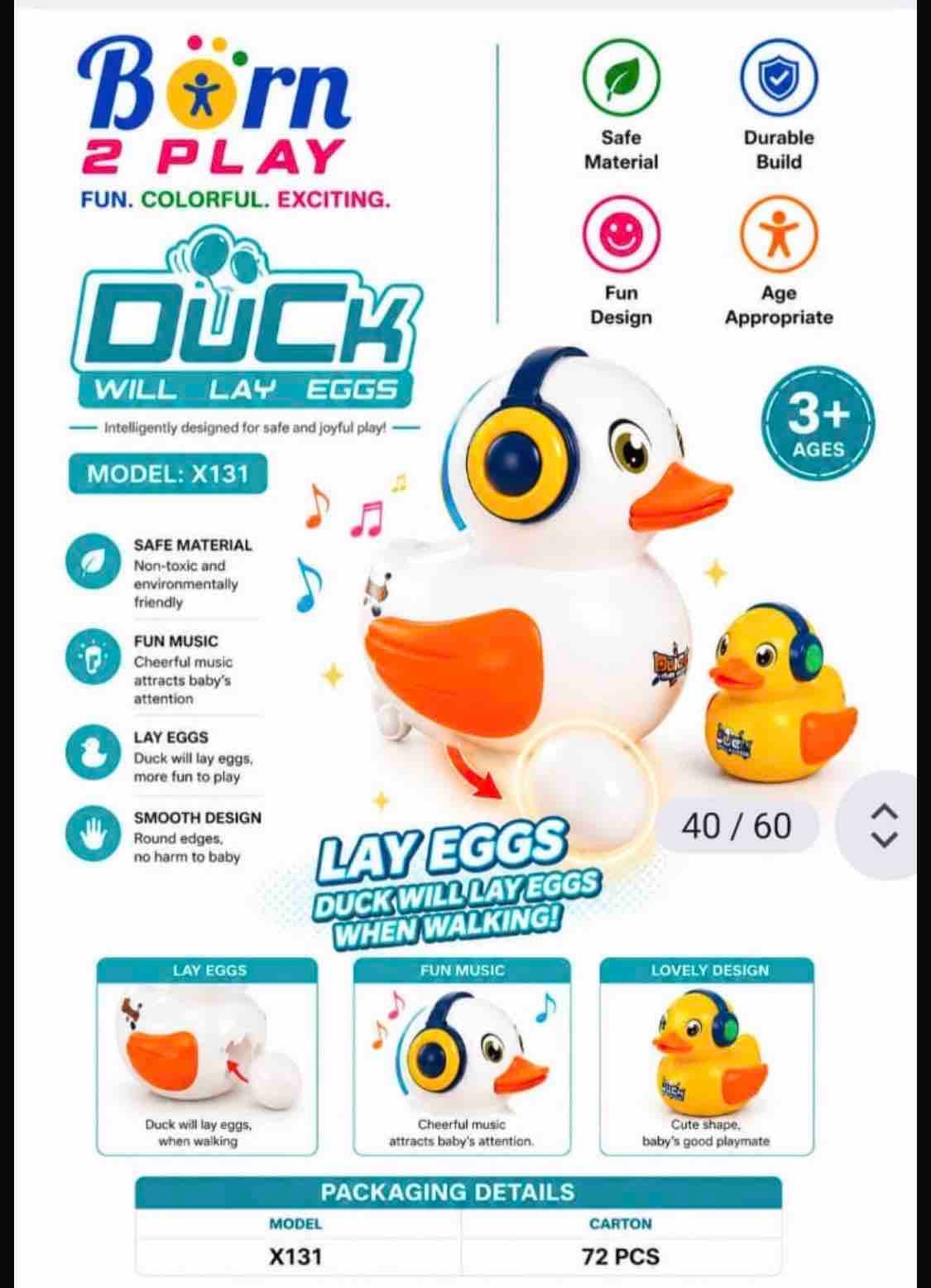 Kidoyz Egg Laying Duck Toy | Walking Electric Duck That Lays Eggs | Fun Toy for Kids | Ages 3+