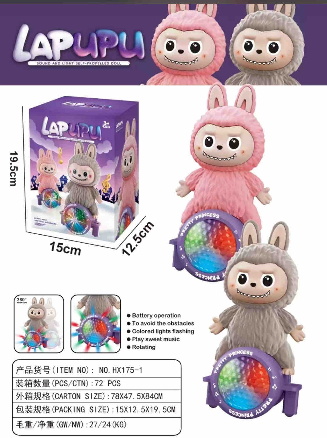 Kidoyz Rolling Dancing Bunny Doll | Plush Rolling Toy with Colourful Lights, Music & Rotating Dance | Color As Per Stock