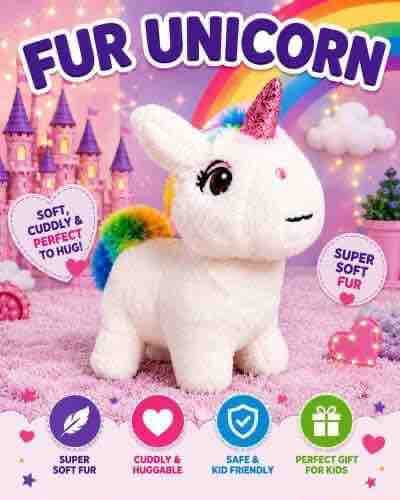 Kidoyz Soft Plush Unicorn Toy | Super Soft Fur Cuddly Stuffed Unicorn with Rainbow Mane | Gift for Kids
