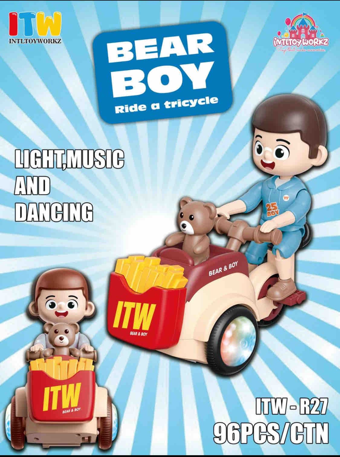 Kidoyz Bear Boy Tricycle Ride Toy | Dancing Boy on a Trike with Light & Music