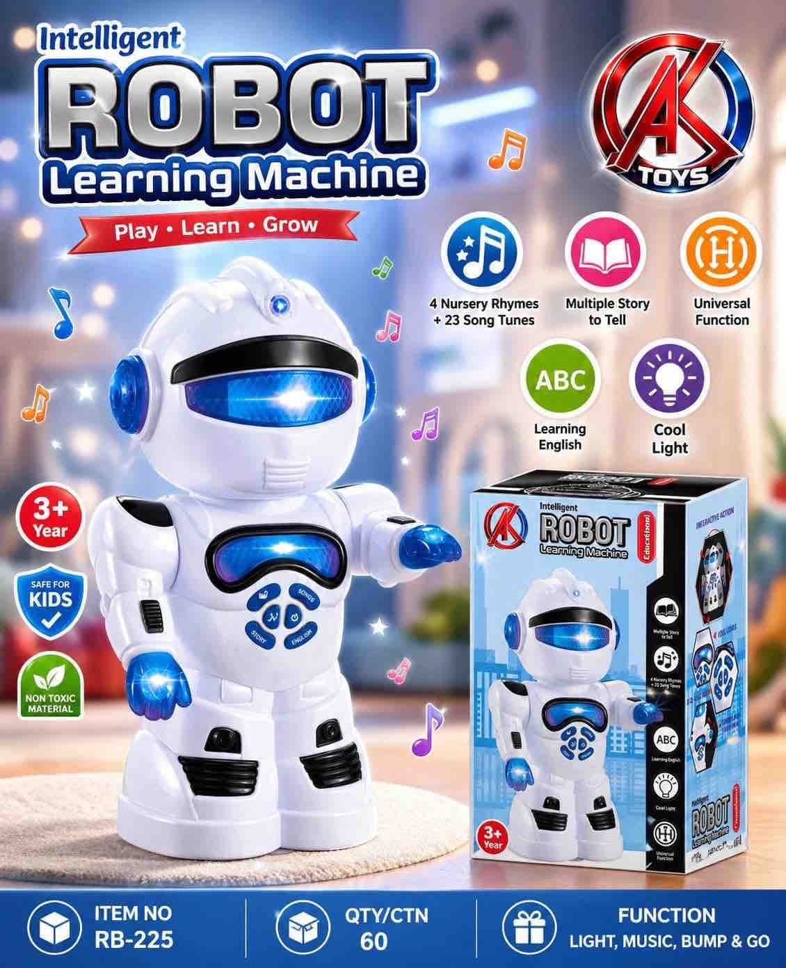 Kidoyz Intelligent Learning Robot | 4 Nursery Rhymes, 22 Songs, Stories & ABC Learning | Light, Music & Bump & Go | Ages 3+