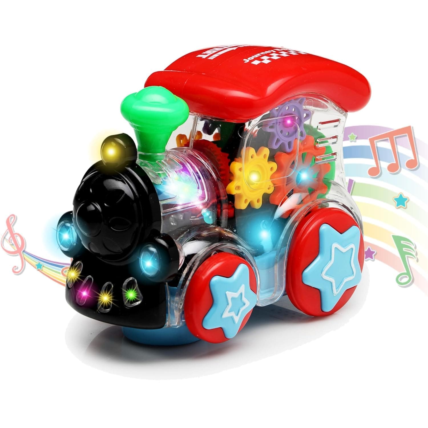 Kidoyz Gear Train Toy | Transparent Gear Electric Train with Dynamic Music & Lights | Bump & Go
