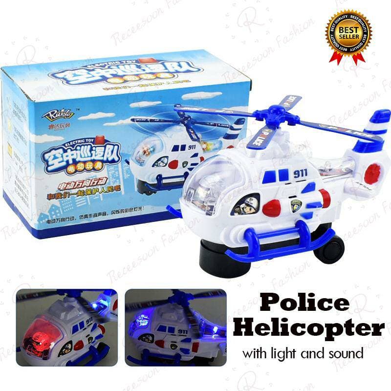 Kidoyz Police Helicopter Toy | Electric Helicopter with Spinning Rotor on Wheels — view 4