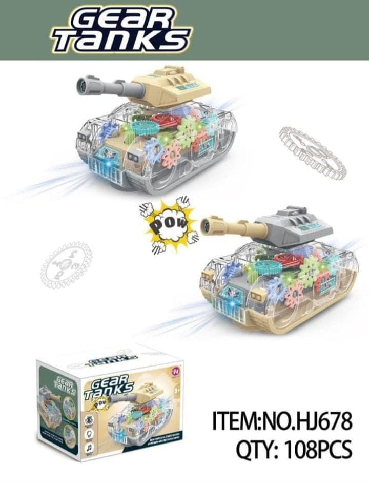 Kidoyz Gear Tank Toy | Transparent Electric Tank with Visible Moving Gears