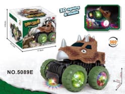 Kidoyz Dinosaur Stunt Car Toy | 360° Rotating Monster Car with 3D Lights & Music