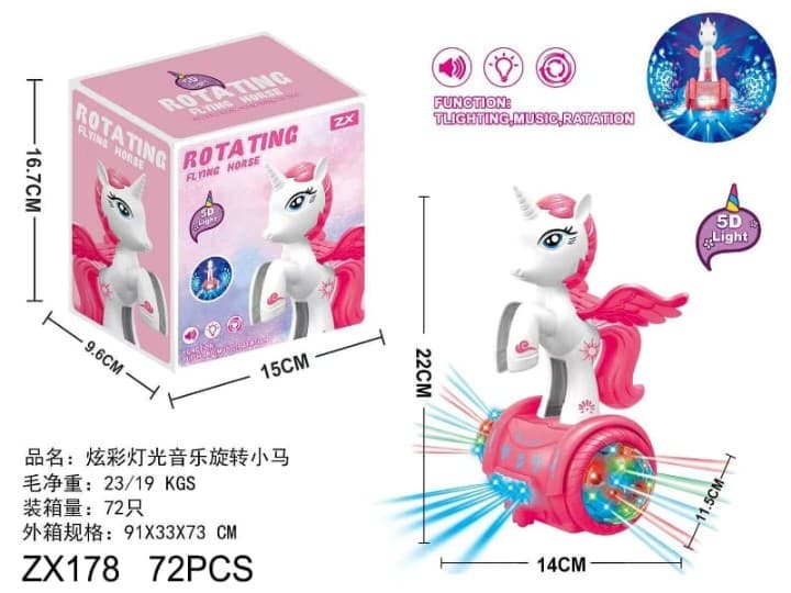 Kidoyz Rotating Unicorn Pony Toy | Colourful 5D Lights & Music on a Spinning Wheel — view 2