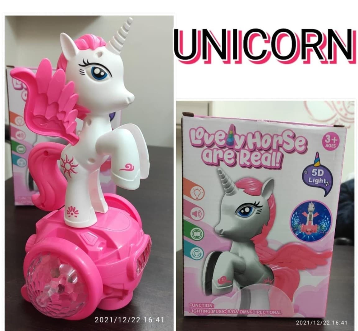 Kidoyz Rotating Unicorn Pony Toy | Colourful 5D Lights & Music on a Spinning Wheel — view 3