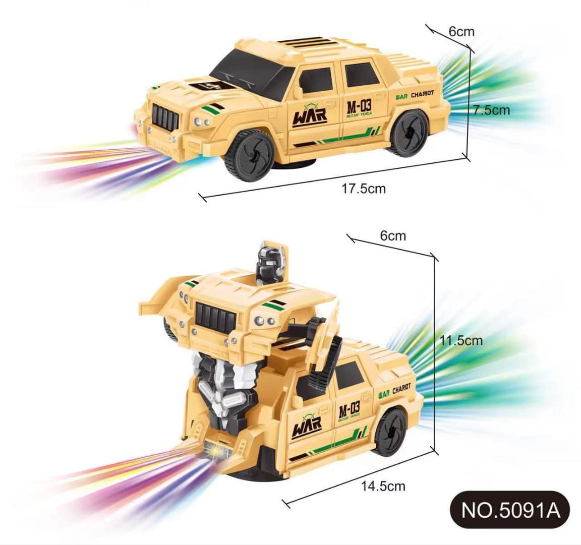Kidoyz Transforming Pickup Truck Robot Toy | Deformation Car with Light Trails | Police, Military & Red Designs | Color As Per Stock — view 3