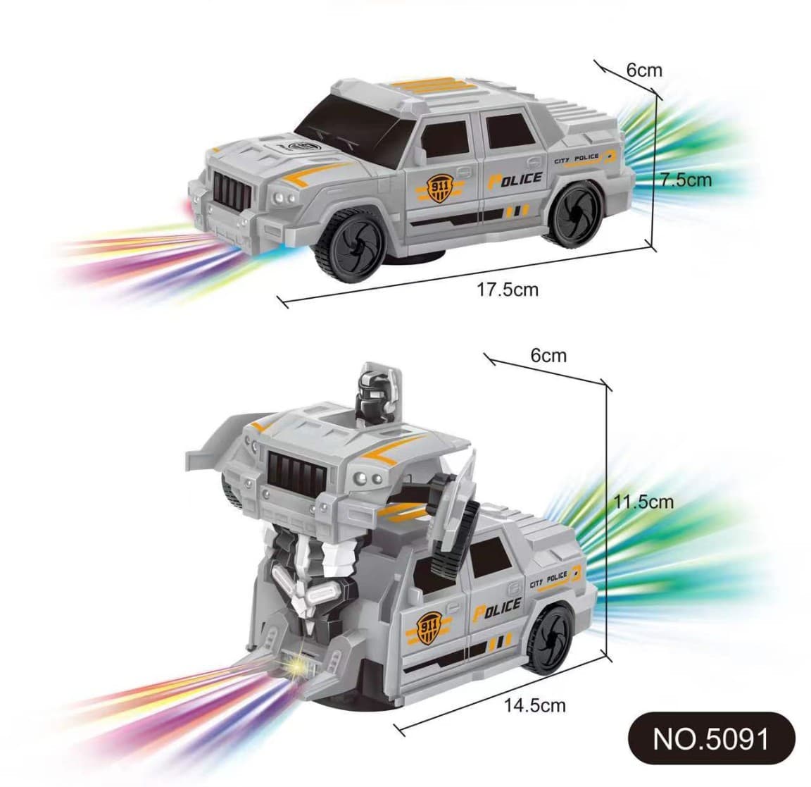 Kidoyz Transforming Pickup Truck Robot Toy | Deformation Car with Light Trails | Police, Military & Red Designs | Color As Per Stock — view 4