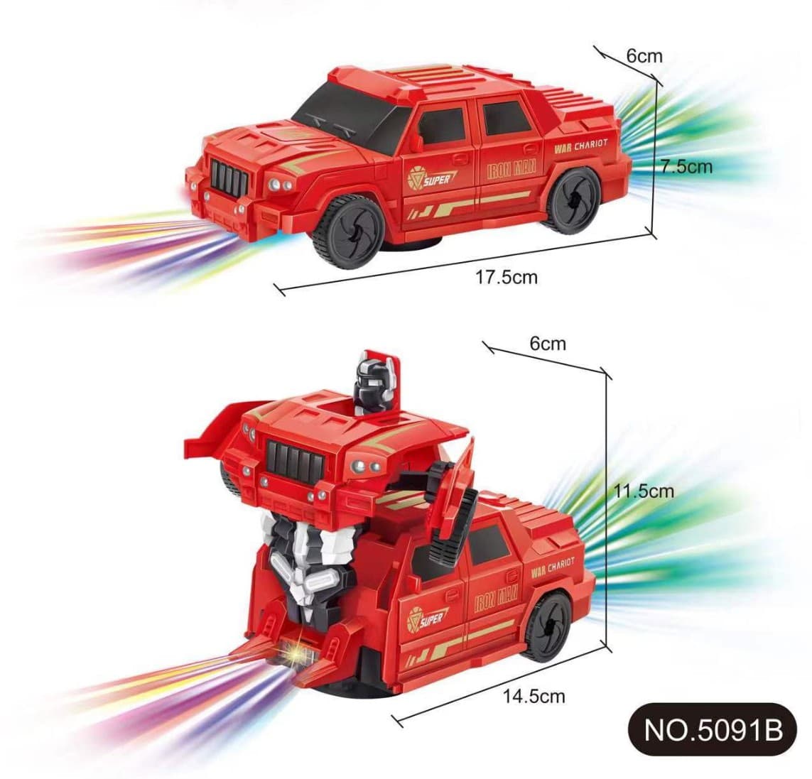 Kidoyz Transforming Pickup Truck Robot Toy | Deformation Car with Light Trails | Police, Military & Red Designs | Color As Per Stock — view 5