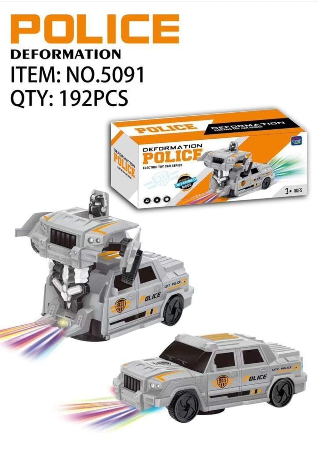 Kidoyz Transforming Pickup Truck Robot Toy | Deformation Car with Light Trails | Police, Military & Red Designs | Color As Per Stock — view 6