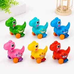 Kidoyz Press & Glide Dinosaur | Press-and-glide dinosaur toy in three colours | Pack of 2 | Color As Per Stock
