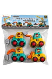 Mini Construction Vehicle Toy Set of 4 | Excavator & Loader Toy Trucks