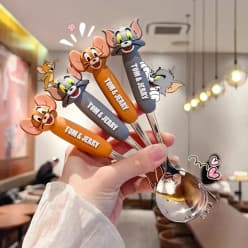 Tom & Jerry Stainless Steel Fork & Spoon Set for Kids with Travel Case | Color as per Stock dispatched | Pack of 2 Pc (Tom + Jerry)
