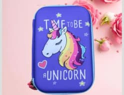 "Time to be a Unicorn" EVA Hard Case Pencil Box for Girls | Zip Geometry Box | Color as per Stock dispatched | Pack of 1 Pc