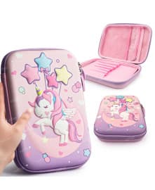 Unicorn on Moon 3D EVA Hard Case Pencil Box for Girls | Zip Geometry Box with Compartments | Color as per Stock dispatched | Pack of 1 Pc