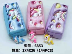 3D Unicorn Embossed Pencil Pouch with Charm | Soft Pop Pencil Case for Girls | Color as per Stock dispatched | Pack of 1 Pc