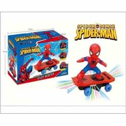 Spider-Man Stunt Scooter Skateboard Toy with Lights & Sound | Battery Operated Spinning Toy