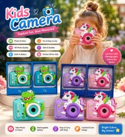 Kids Digital Camera for Photo & Video | Cute Dinosaur & Unicorn Designs | Rechargeable | Color as per Stock dispatched | Pack of 1 Pc
