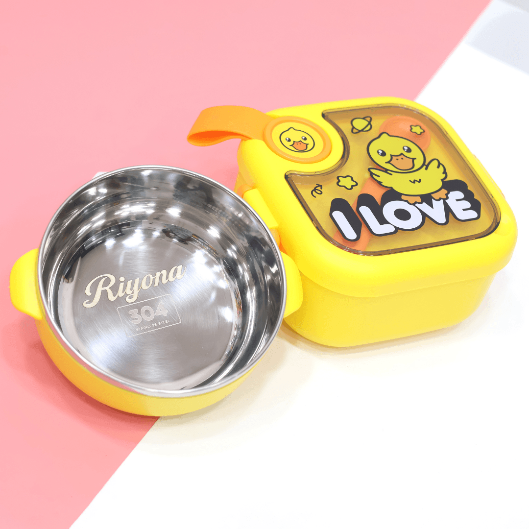 Square Kids Stainless Steel Lunch Box with Spoon and Scissor - 750 ml