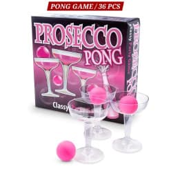 Prosecco Pong Party Game Set | Classy Champagne Glass Pong Game with Pink Balls | Adults 18+