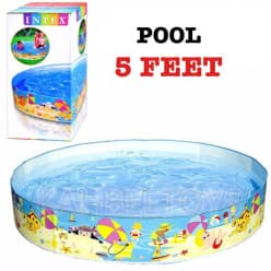 Snap-Set Kids Swimming Pool 5 ft | Rigid Wall Round Pool with Fun Beach Print