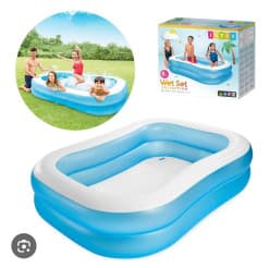 Inflatable Family Swimming Pool | Rectangular Blue Kids Paddling Pool